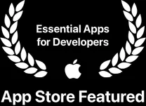"Essential Apps for Developers" Apple Featured badge with a laurel wreath.