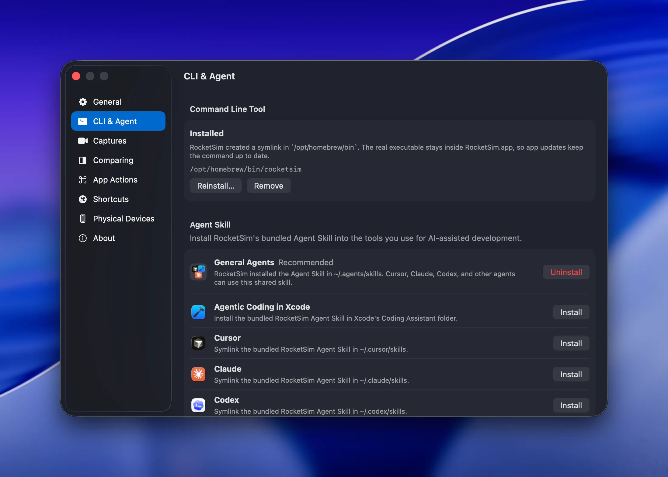CLI & Agent settings showing the command line tool installer