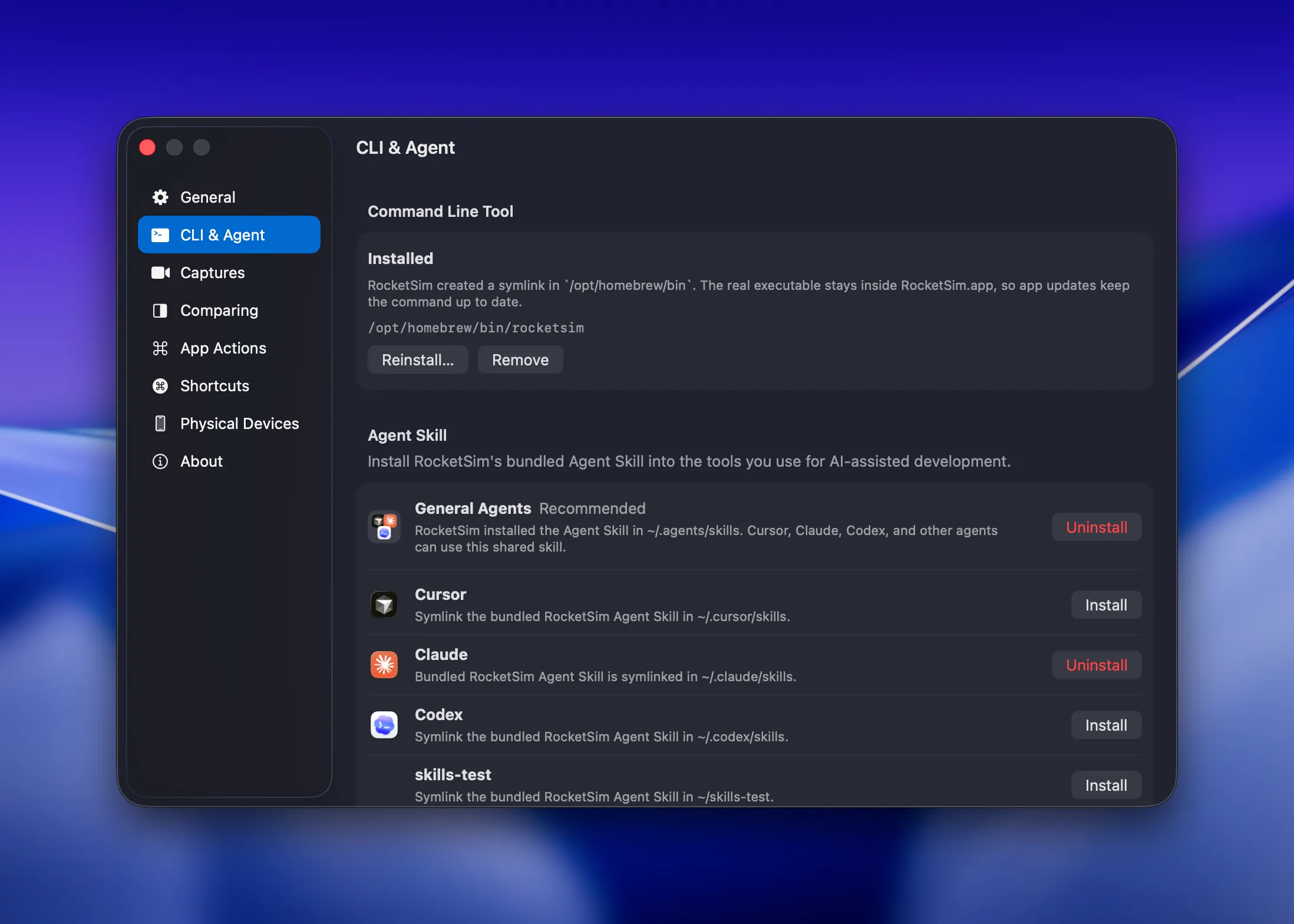 CLI & Agent settings showing the command line tool installer