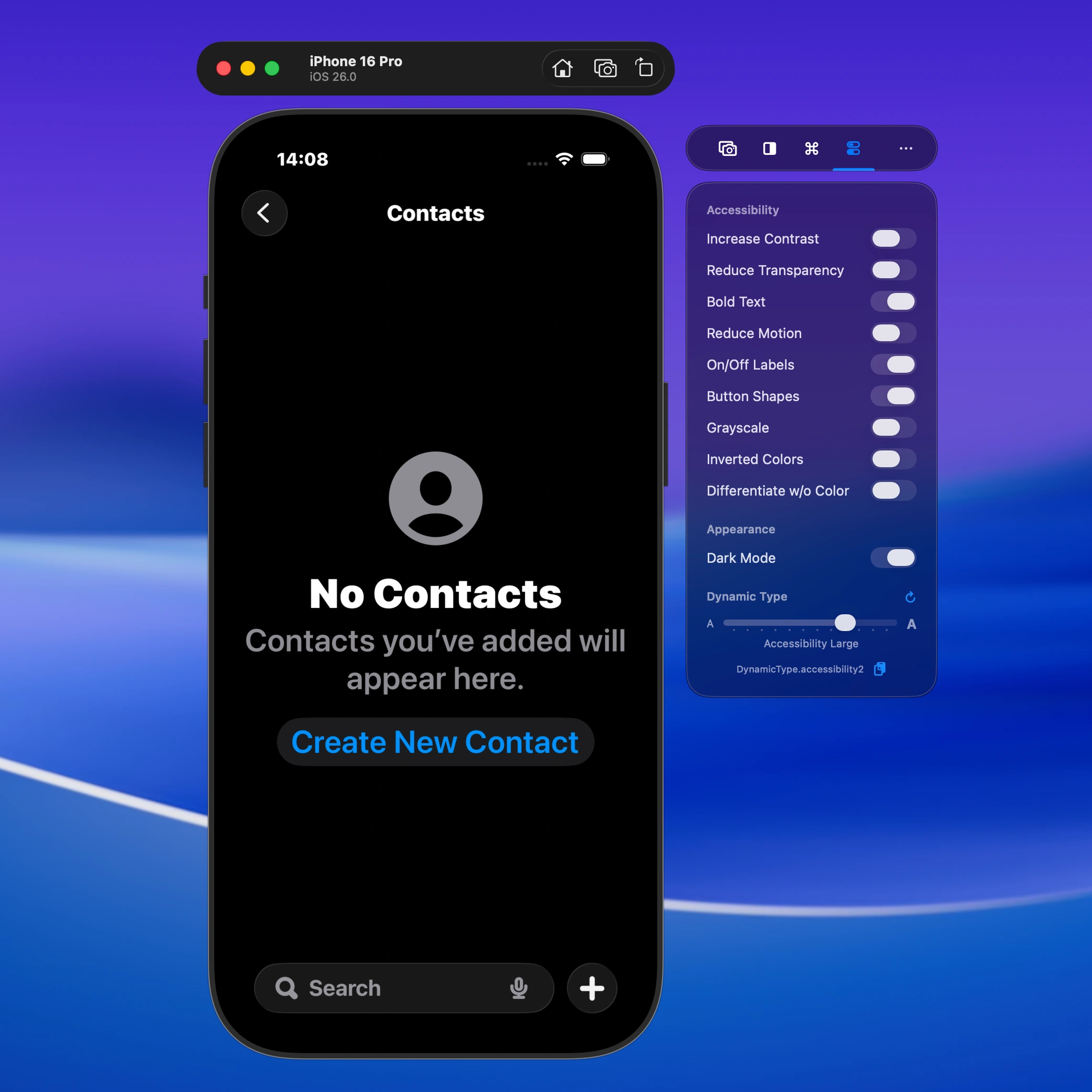 Make your app accessible by using environment overrides like inverted colors or changing the dynamic type size.