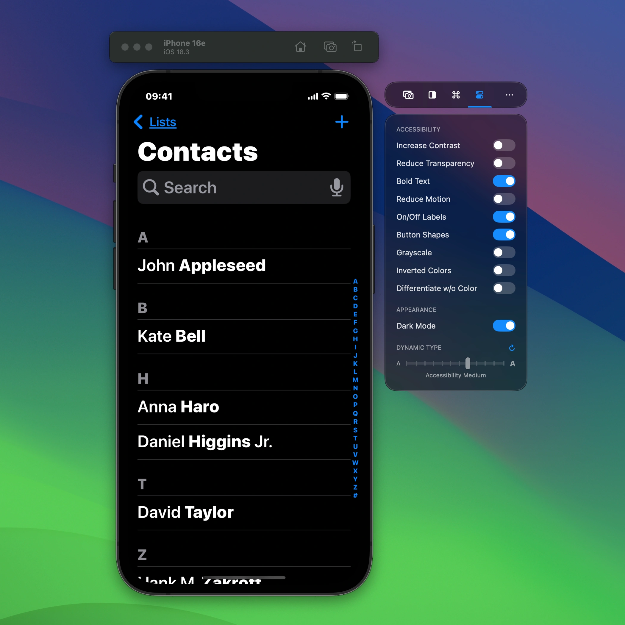 Make your app accessible by using environment overrides like inverted colors or changing the dynamic type size.