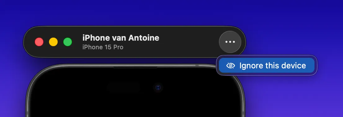 Ignore this device option in the physical device toolbar menu