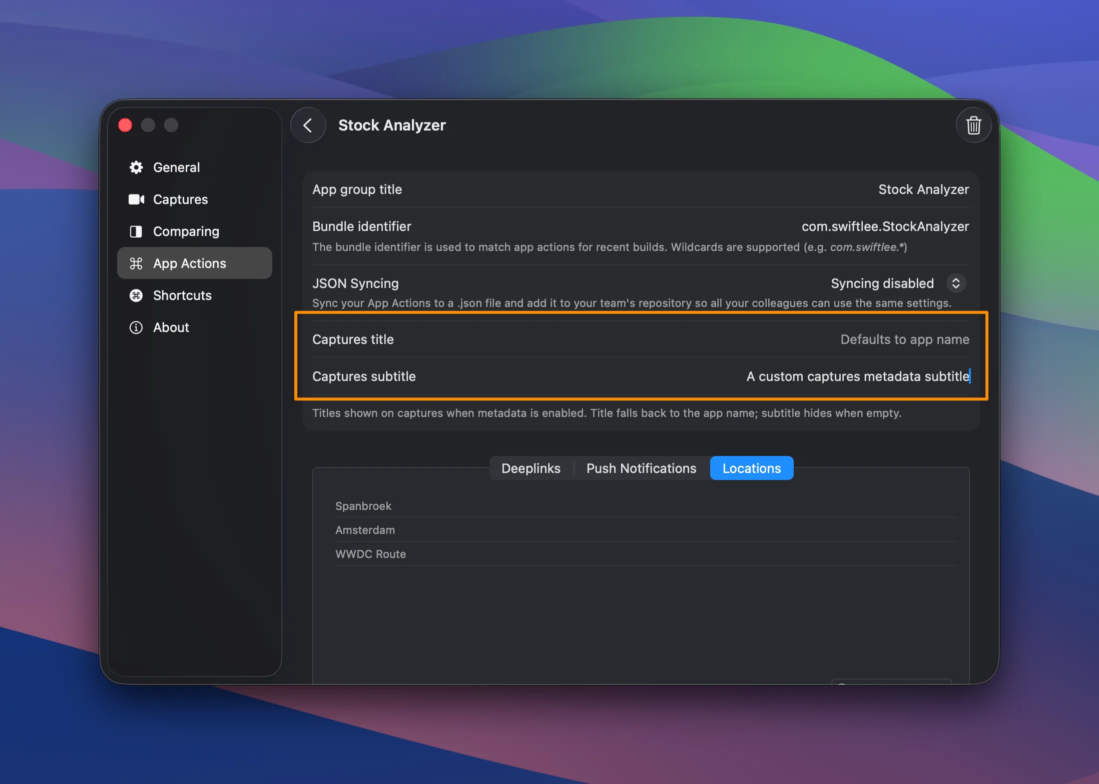App Group settings for custom app name and subtitle