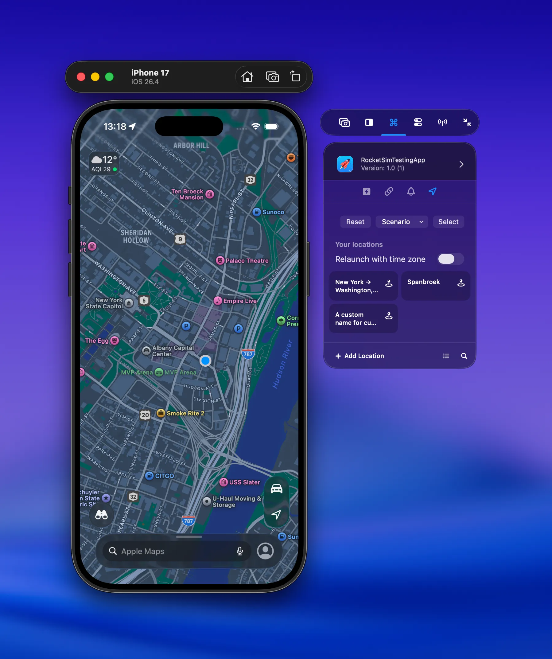 Activating a saved driving route from the side window