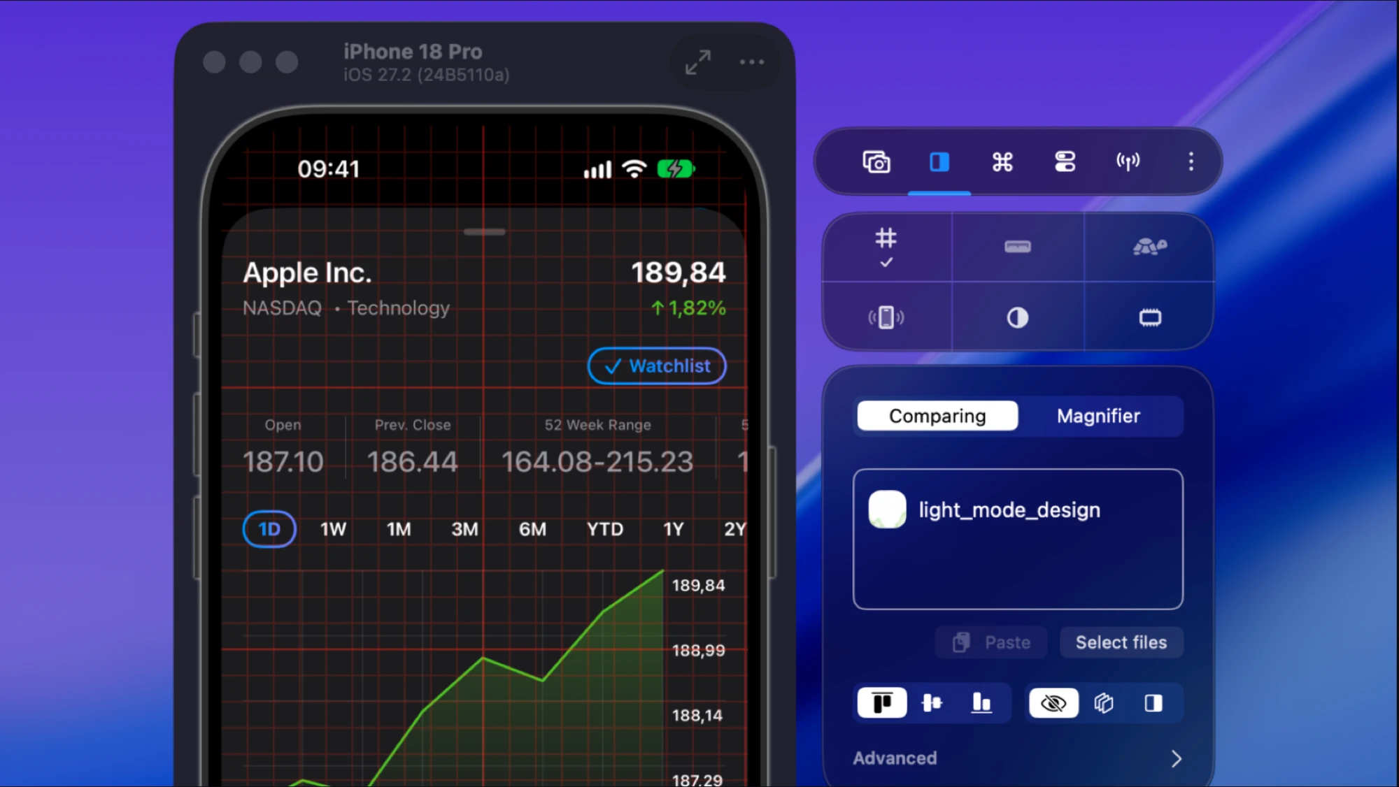A 20 point grid laid over the Stock Analyzer watchlist next to the Comparing tab