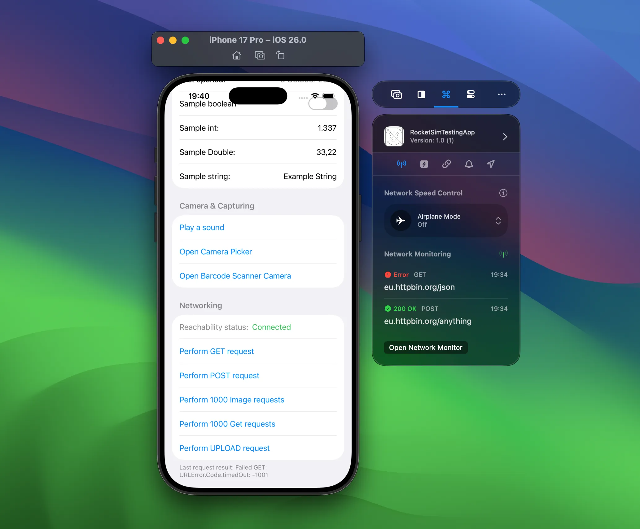 The side window shows a quick overview of requests fired from your app using URLSession.