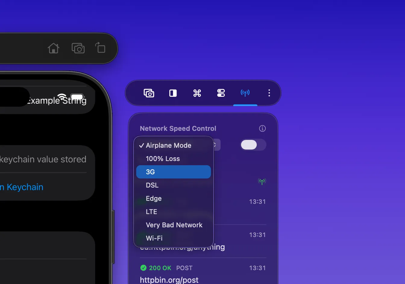 Network Speed Control profile picker in the dedicated Networking tab