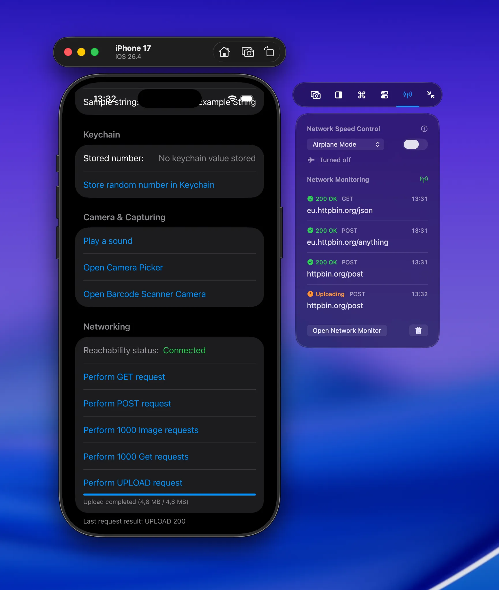Dedicated Networking tab showing recent network requests and the Open Network Monitor button