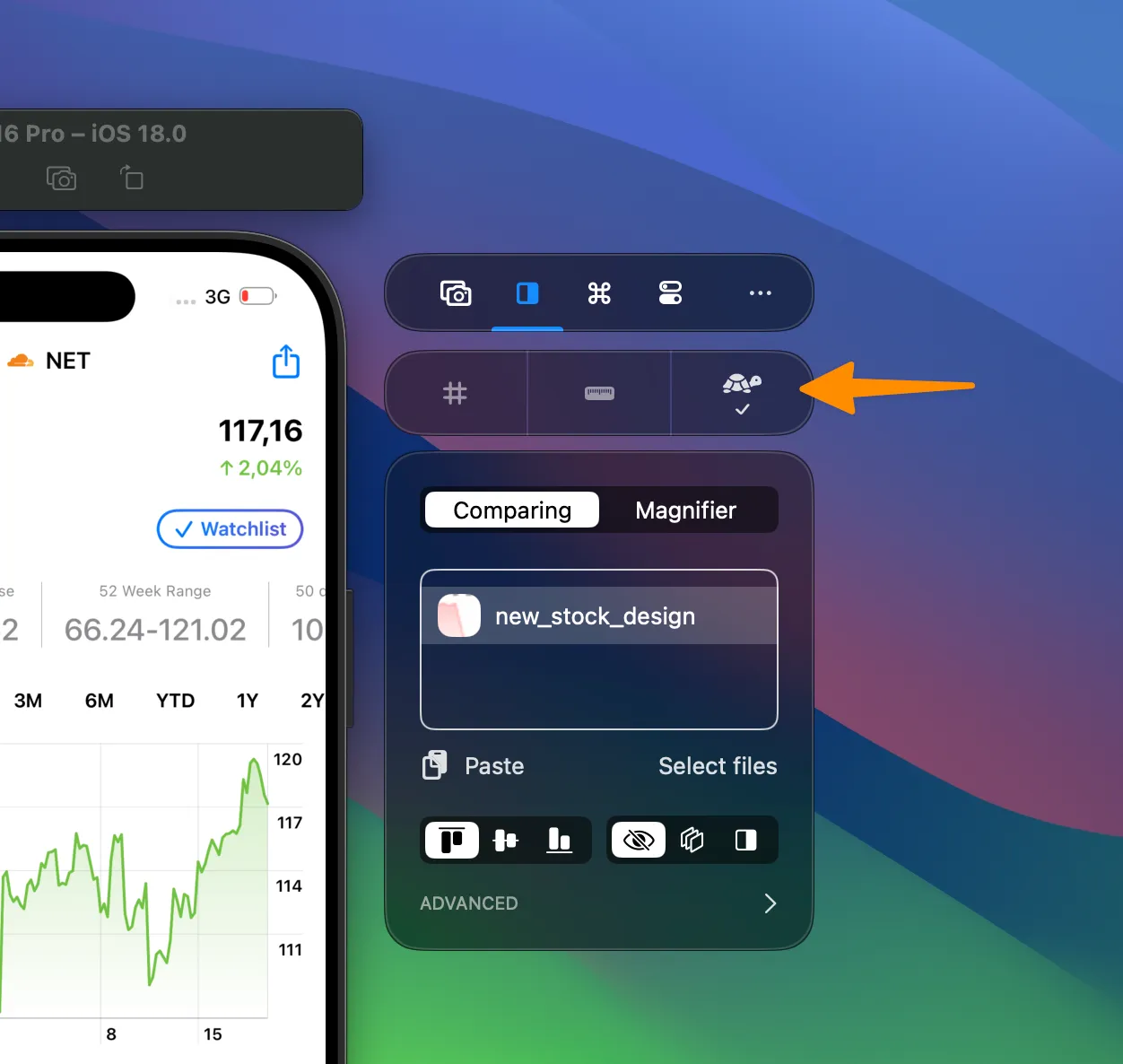 Slow animations toggle in the side window with speed multiplier